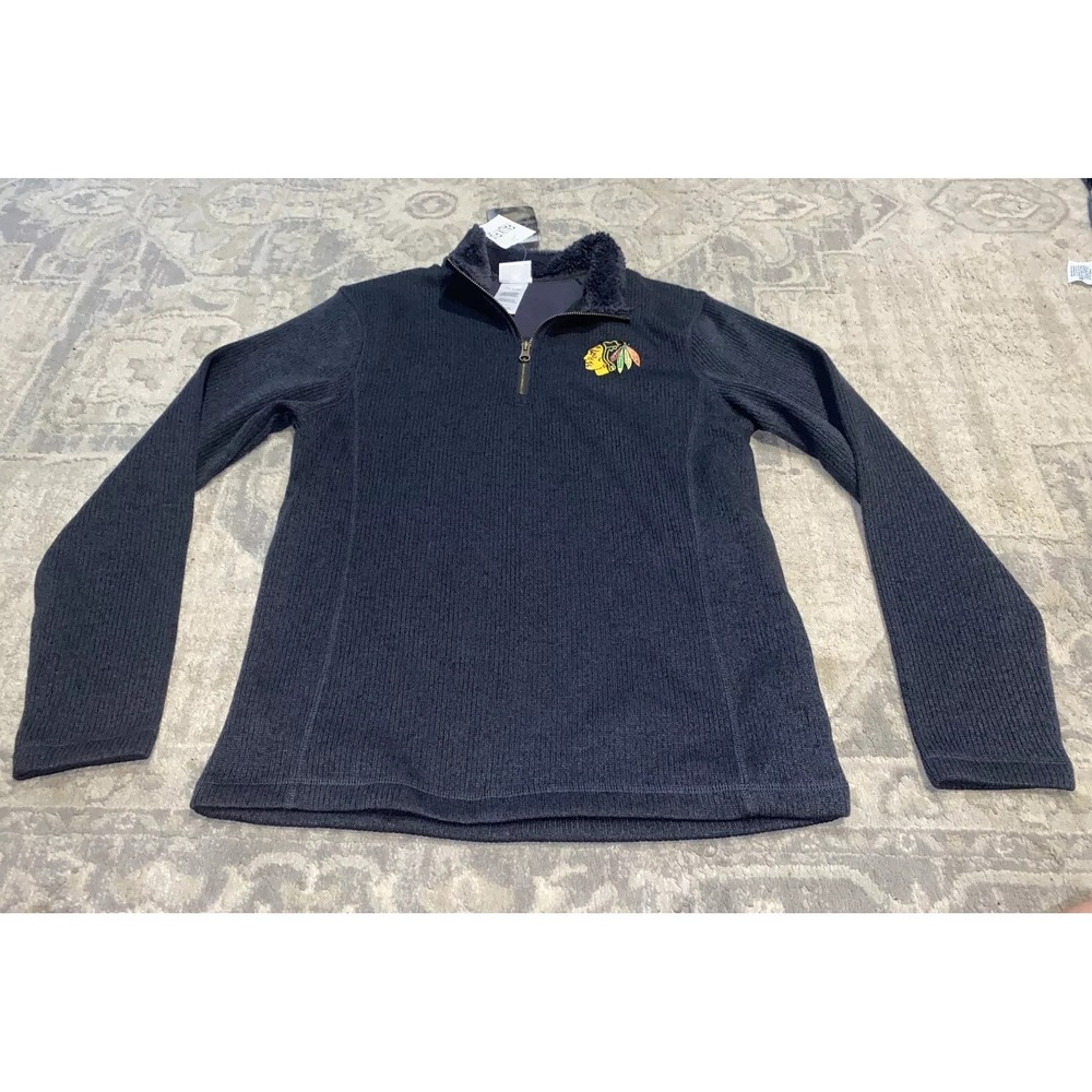 New Black Chicago‎ Blackhawks Hockey 1/4 Zip Pullover Mens Sz Small Official NHL